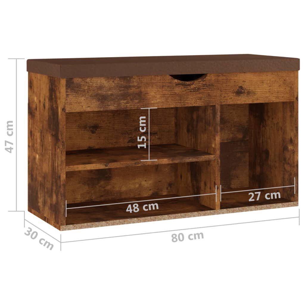 Kenkäpenkki tyynyllä, savutammi, 80x30x47cm, MDP hinta ja tiedot | Kenkäkaapit ja -hyllyt | hobbyhall.fi