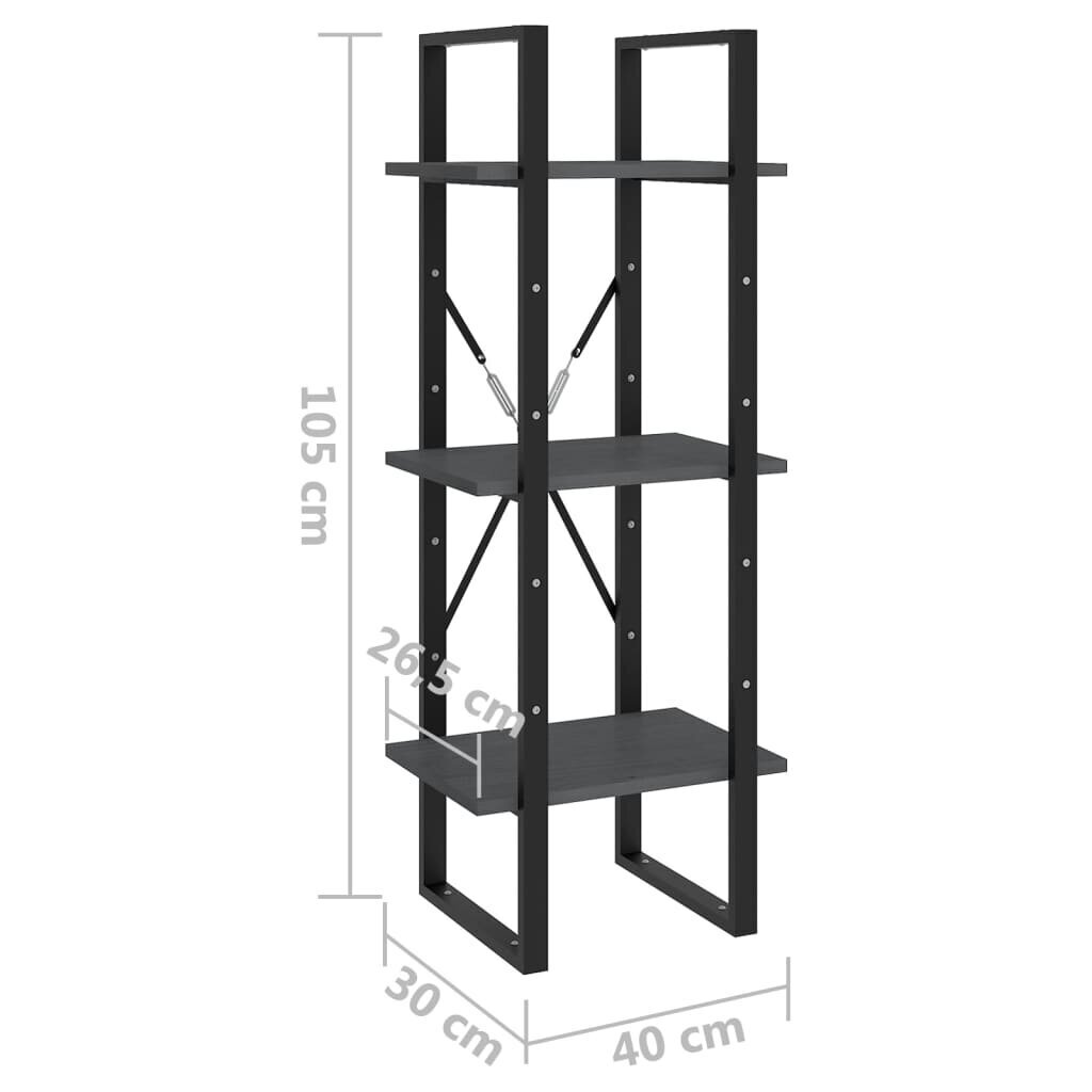 Kirjahylly, 3 hyllyä, harmaa, 40x30x105 cm hinta ja tiedot | Hyllyt | hobbyhall.fi