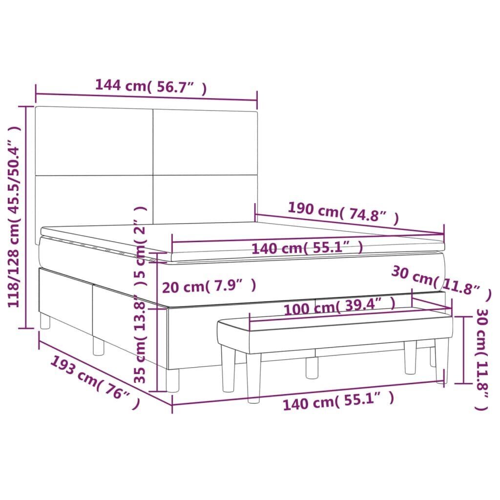 Sänky jousilla ja patjalla, pinkki, 140x190 cm hinta ja tiedot | Sängyt | hobbyhall.fi