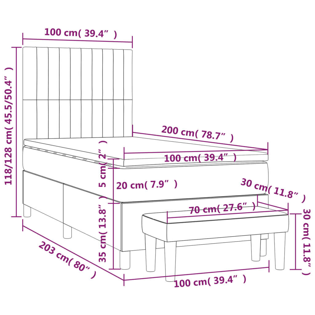 Sänky vidaXL, 100x200 cm, sininen hinta ja tiedot | Sängyt | hobbyhall.fi