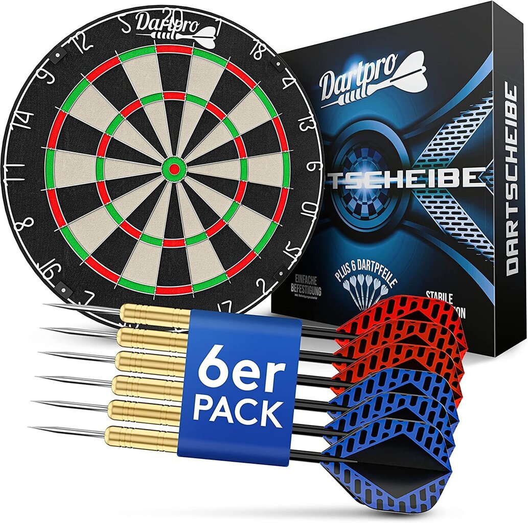 Dartpro - Alkuperäinen - Dart -paneeli nuolilla - Profi Steeldarard, joka on valmistettu korkealaatuisimmasta sisalista - Dartboard, mukaan lukien Montageet - Dart Pick 6 ilmaisella tikkalla hinta ja tiedot | Darts | hobbyhall.fi