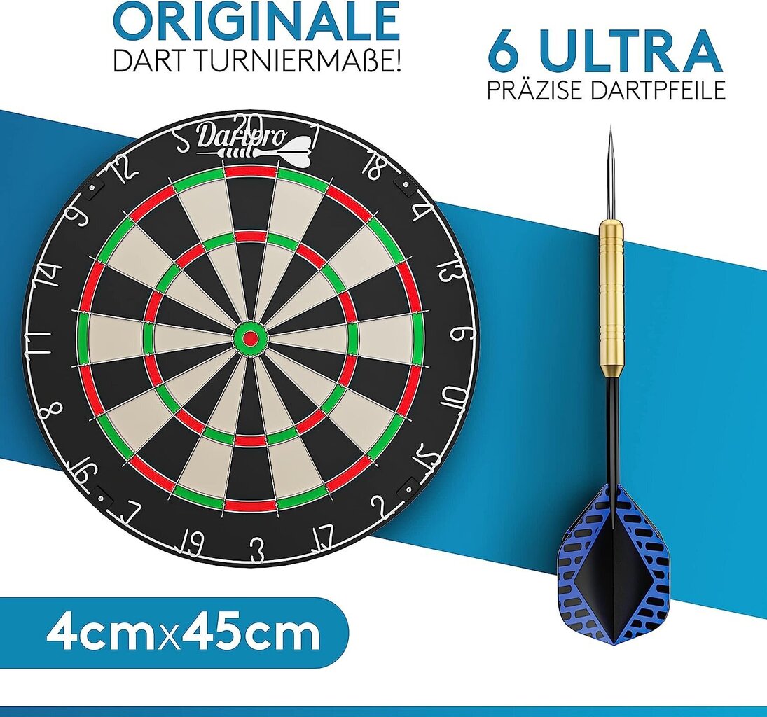 Dartpro - Alkuperäinen - Dart -paneeli nuolilla - Profi Steeldarard, joka on valmistettu korkealaatuisimmasta sisalista - Dartboard, mukaan lukien Montageet - Dart Pick 6 ilmaisella tikkalla hinta ja tiedot | Darts | hobbyhall.fi