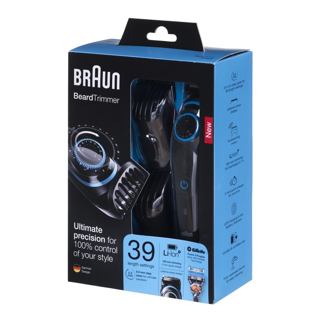 BRAUN PARRANTASAAJA BT5040 partatrimmeri. Mukana Gilletten höylä. Automaattimoottorilla ja tehokkaalla litiumi akulla varustettu hinta ja tiedot | Hiustenleikkuukoneet ja trimmerit | hobbyhall.fi