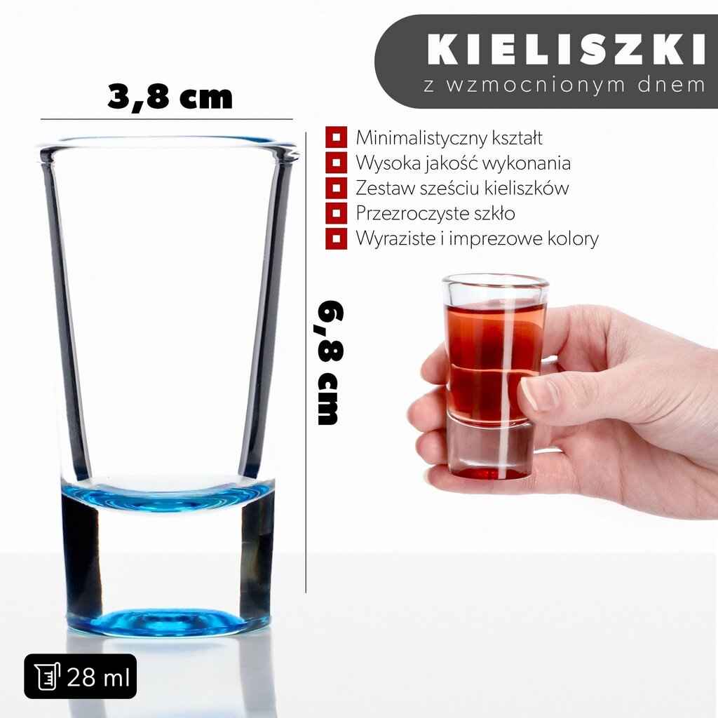 Värikäs Vodka Shot Lasilasisarja 28ml 6kpl hinta ja tiedot | Lasit, mukit ja kannut | hobbyhall.fi