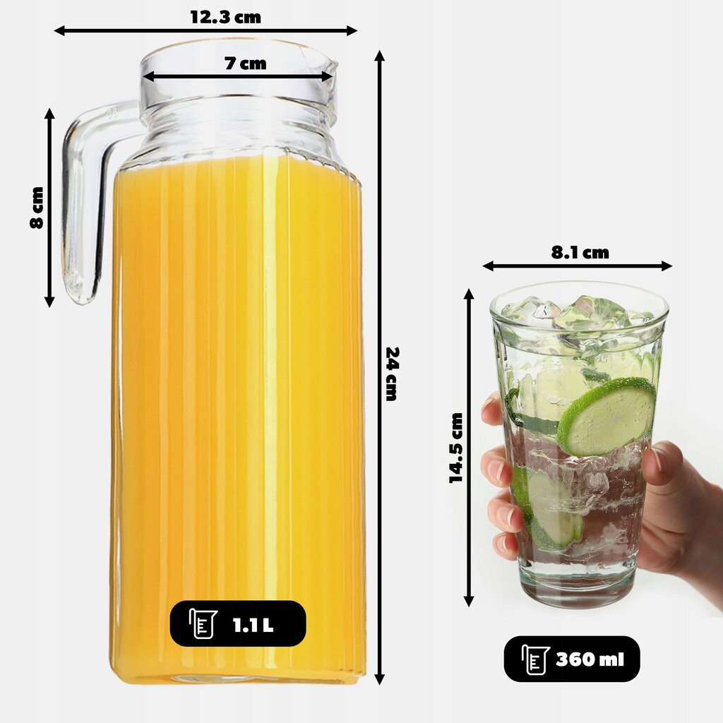 Kannu 1,1 l + 6 lasia 360 ml vesimehua varten hinta ja tiedot | Lasit, mukit ja kannut | hobbyhall.fi