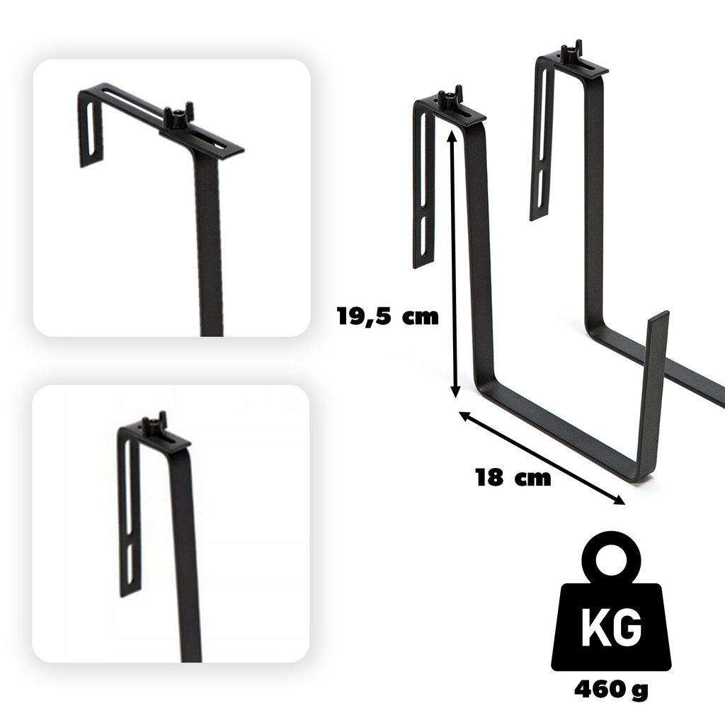 Kukkaruukkuparvekelaatikon kahvat 19x56cm musta hinta ja tiedot | Kukkalaatikot | hobbyhall.fi