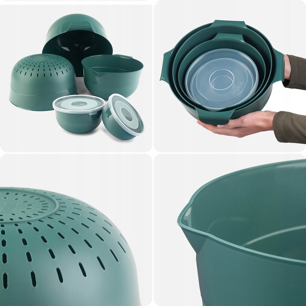 Keittiökulhot 7El + Colander 3L muovi vihreä hinta ja tiedot | Keittiövälineet | hobbyhall.fi