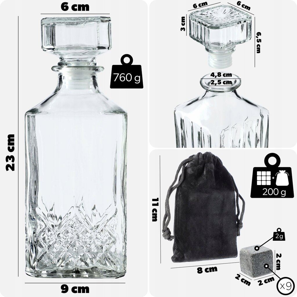 1L Whisky Decanter, Crystal Wine Stones, pussillinen hinta ja tiedot | Lasit, mukit ja kannut | hobbyhall.fi