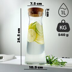 Lasikannu vettä varten, korkkikannu limonadimehulle 1L hinta ja tiedot | Lasit, mukit ja kannut | hobbyhall.fi