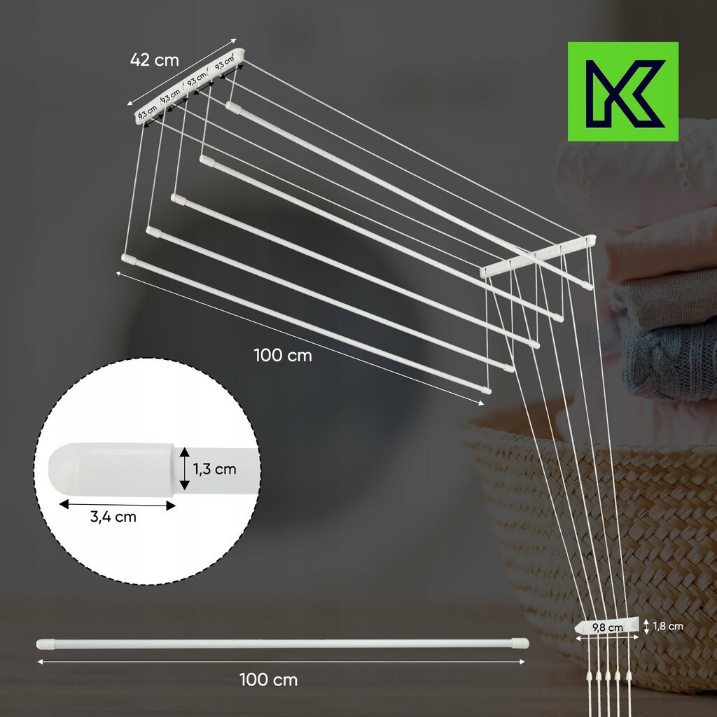 Kattopyykinkuivain, 5 tankoa, 100 cm hinta ja tiedot | Kuivaustelineet ja tarvikkeet | hobbyhall.fi