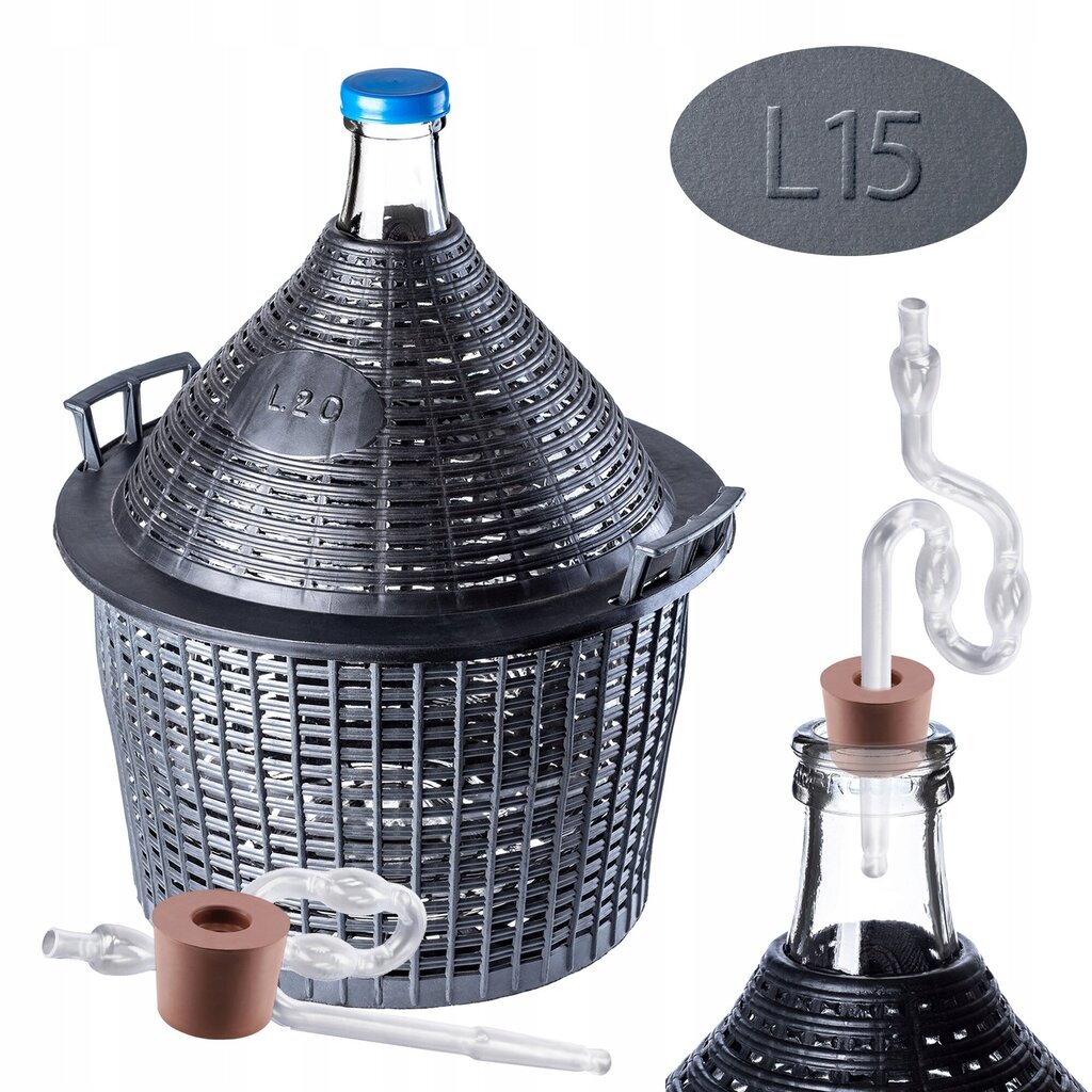 Wine Carboy 15 litraa Wine Balloon Tube Cork In Basket Set hinta ja tiedot | Lasit, mukit ja kannut | hobbyhall.fi