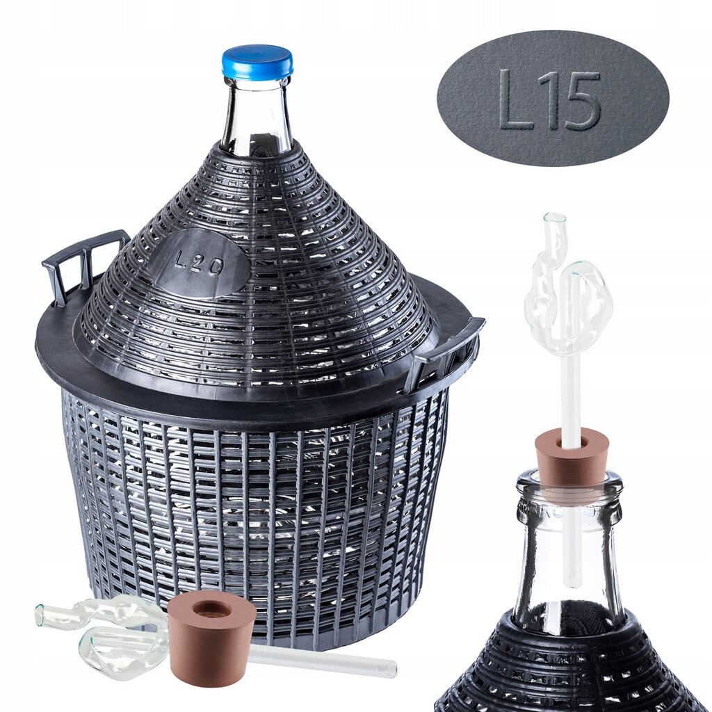 Wine Carboy 15 litraa Wine Balloon Tube Cork In Basket Set hinta ja tiedot | Lasit, mukit ja kannut | hobbyhall.fi
