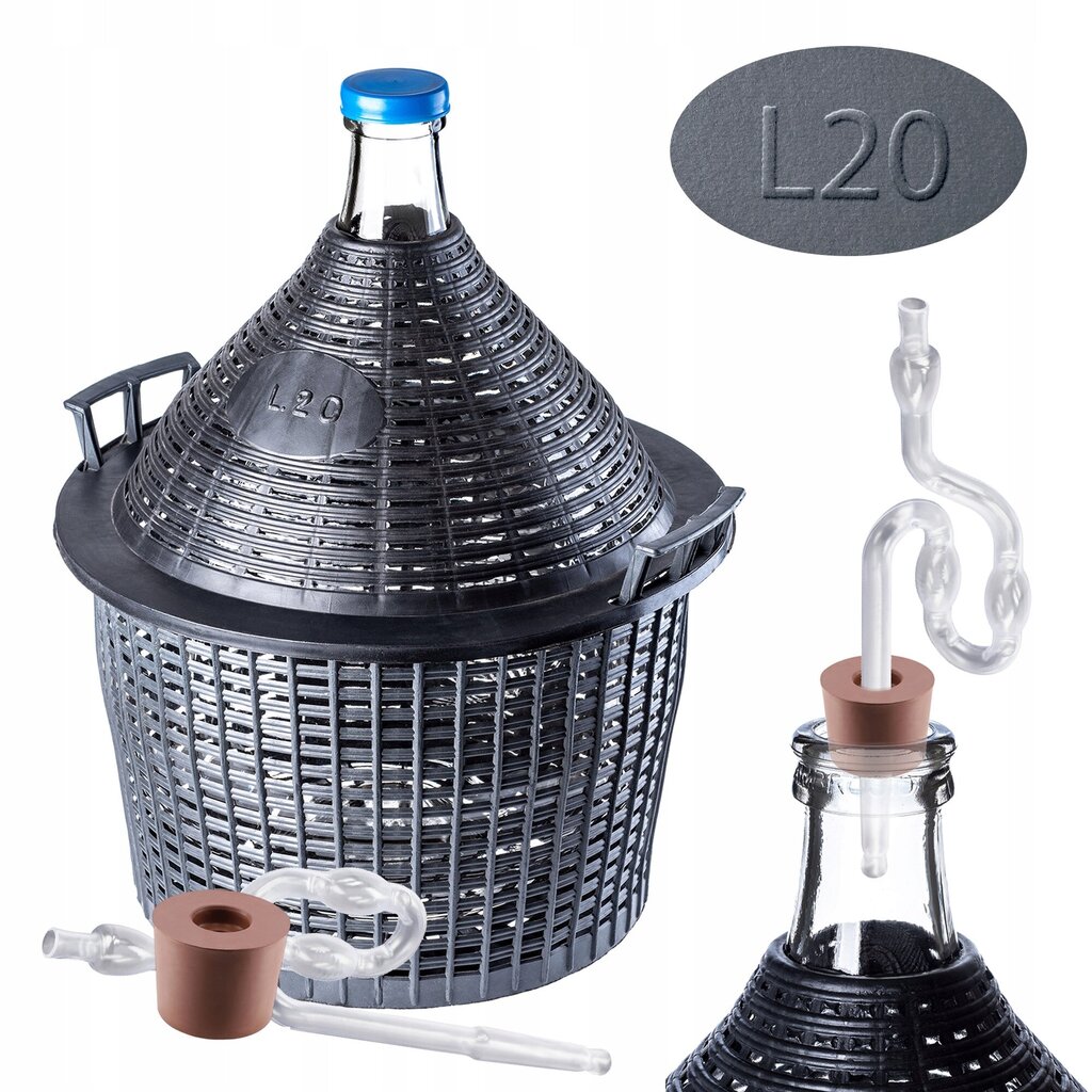 Wine Carboy 20 litraa Wine Balloon Tube Cork In Basket Set hinta ja tiedot | Lasit, mukit ja kannut | hobbyhall.fi