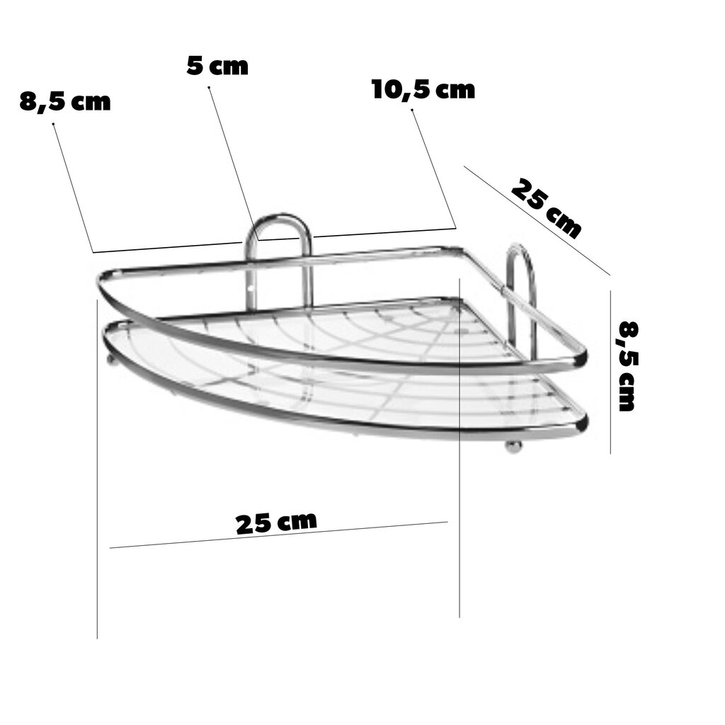 Kylpyhuoneen seinään kiinnitettävä kulmahylly, 1 taso, kromi hinta ja tiedot | Kylpyhuoneen sisustus | hobbyhall.fi