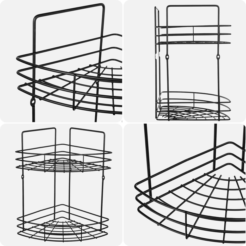 Kylpyhuoneen suihkuhylly, riippuhylly, musta, 2 kerrosta, metallinen parvi hinta ja tiedot | Kylpyhuoneen sisustus | hobbyhall.fi