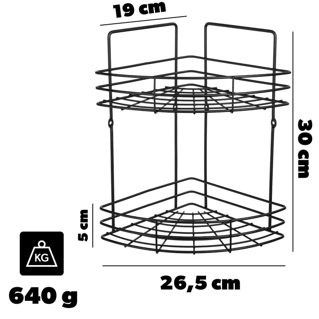 Kylpyhuoneen suihkuhylly, riippuhylly, musta, 2 kerrosta, metallinen parvi hinta ja tiedot | Kylpyhuoneen sisustus | hobbyhall.fi