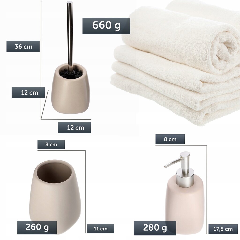 3-osainen kylpyhuonesetti beige hinta ja tiedot | Kylpyhuoneen sisustus | hobbyhall.fi