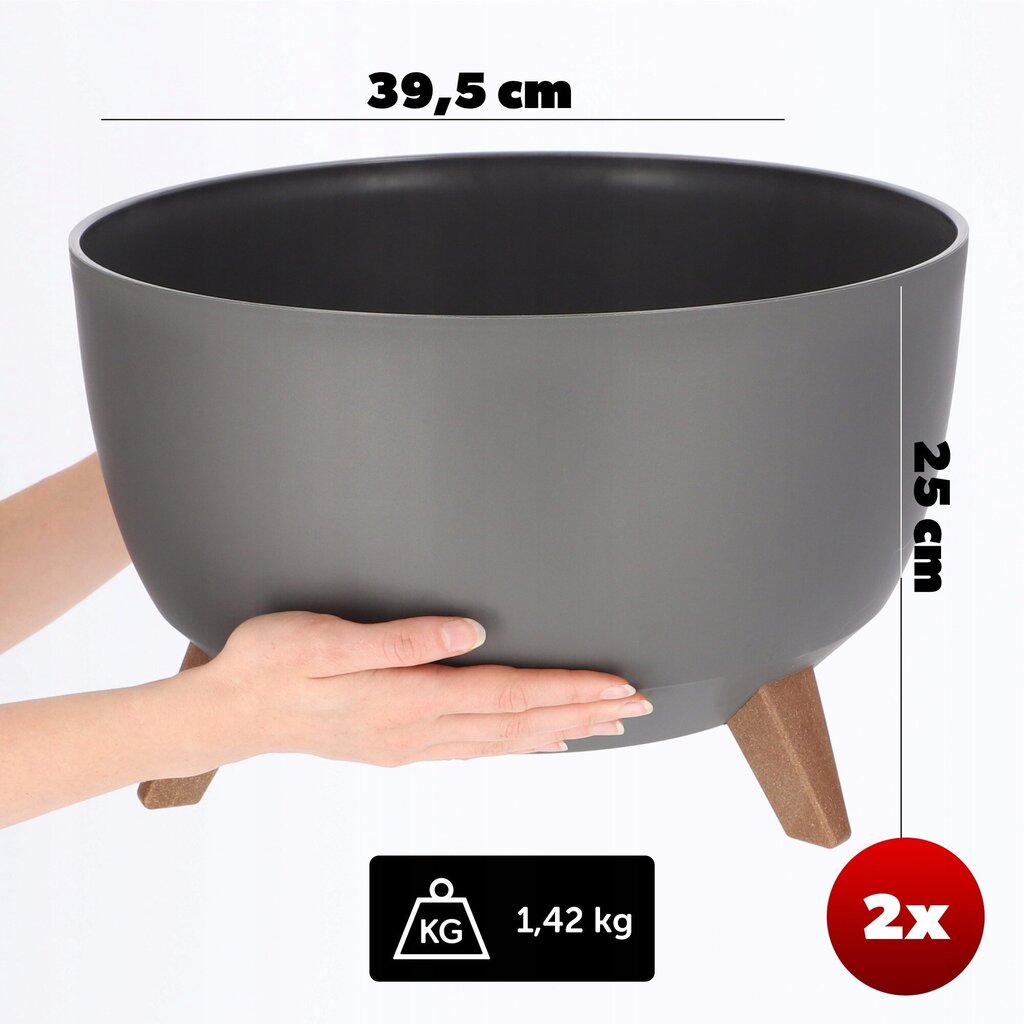 2x kukkaruukku jaloissa Sisäosa 40 cm antrasiittia hinta ja tiedot | Kukkalaatikot | hobbyhall.fi