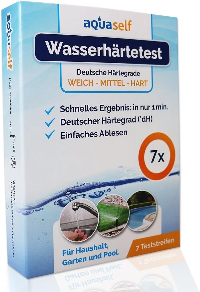 Aquaself Water -kovuustestausliuskat - 7 kappaletta - Saksan vaikeusalue ° DH - Testaa veden kovuus pehmeässä, keskipitkällä ja kovalla. hinta ja tiedot | Uima-allastarvikkeet | hobbyhall.fi