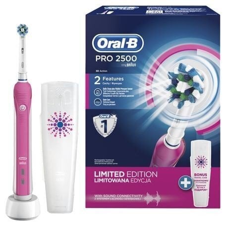 Braun Oral-B sähköhammasharja D501.513.2X Pro 2 2500 + matkakotelo, vaaleanpunainen hinta ja tiedot | Sähköhammasharjat | hobbyhall.fi