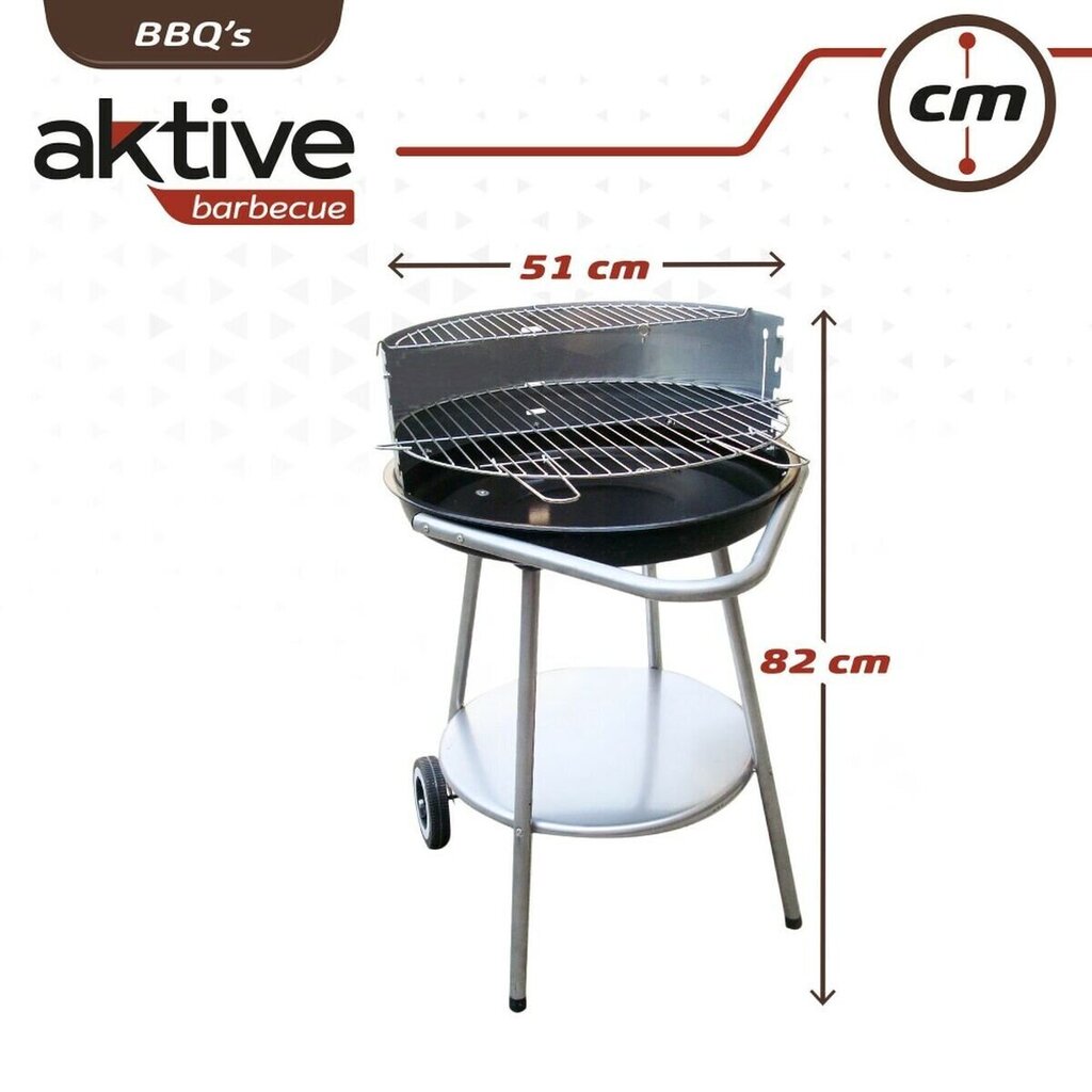 Hiiligrilli pyörillä Aktive 51x82x51 cm, musta hinta ja tiedot | Grillit | hobbyhall.fi