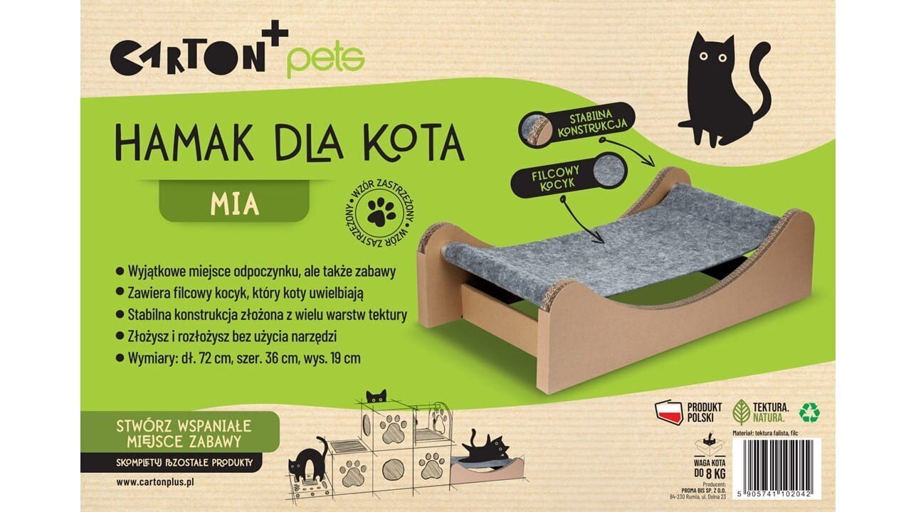 Riippumatto kissalle Carton+ Pets Mia, harmaa hinta ja tiedot | Pedit ja pesät | hobbyhall.fi