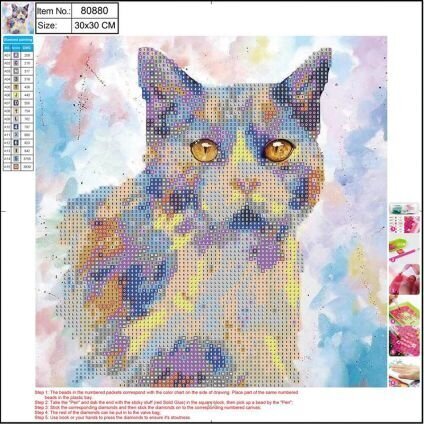 Timanttimosaiikki 5D "Cat" 30x30cm hinta ja tiedot | Timanttimaalaukset | hobbyhall.fi