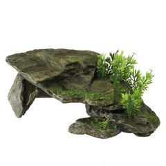 Akvaariokoristeet, kivi kasveilla 28,5x16,5x10,5cm harmaa hinta ja tiedot | Akvaariokasvit ja akvaariokoristeet | hobbyhall.fi