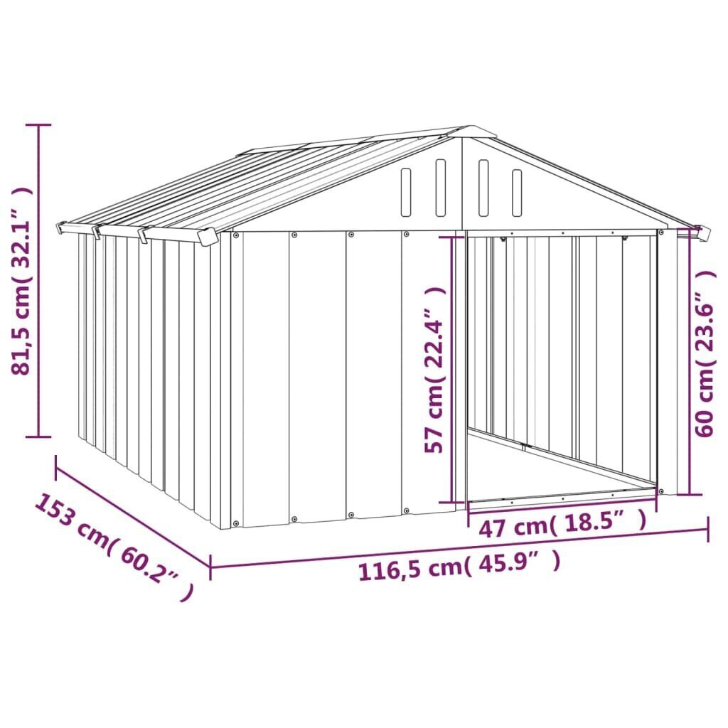 vidaXL Koirankoppi antrasiitti 116,5x153x81,5 cm galvanoitu teräs hinta ja tiedot | Pedit ja pesät | hobbyhall.fi