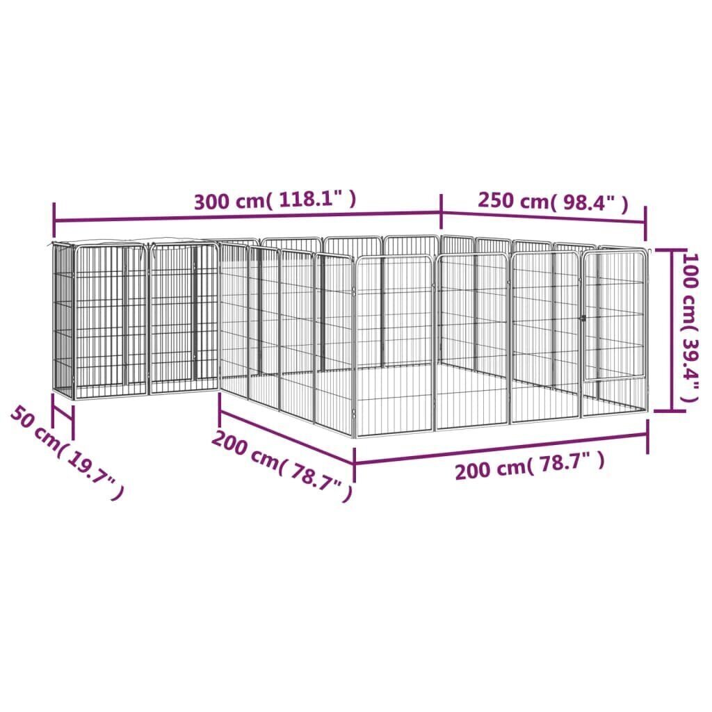 vidaXL Koiranhäkki 22 paneelia musta 50x100 cm jauhemaalattu teräs hinta ja tiedot | Kuljetushäkit ja kuljetuslaatikot | hobbyhall.fi