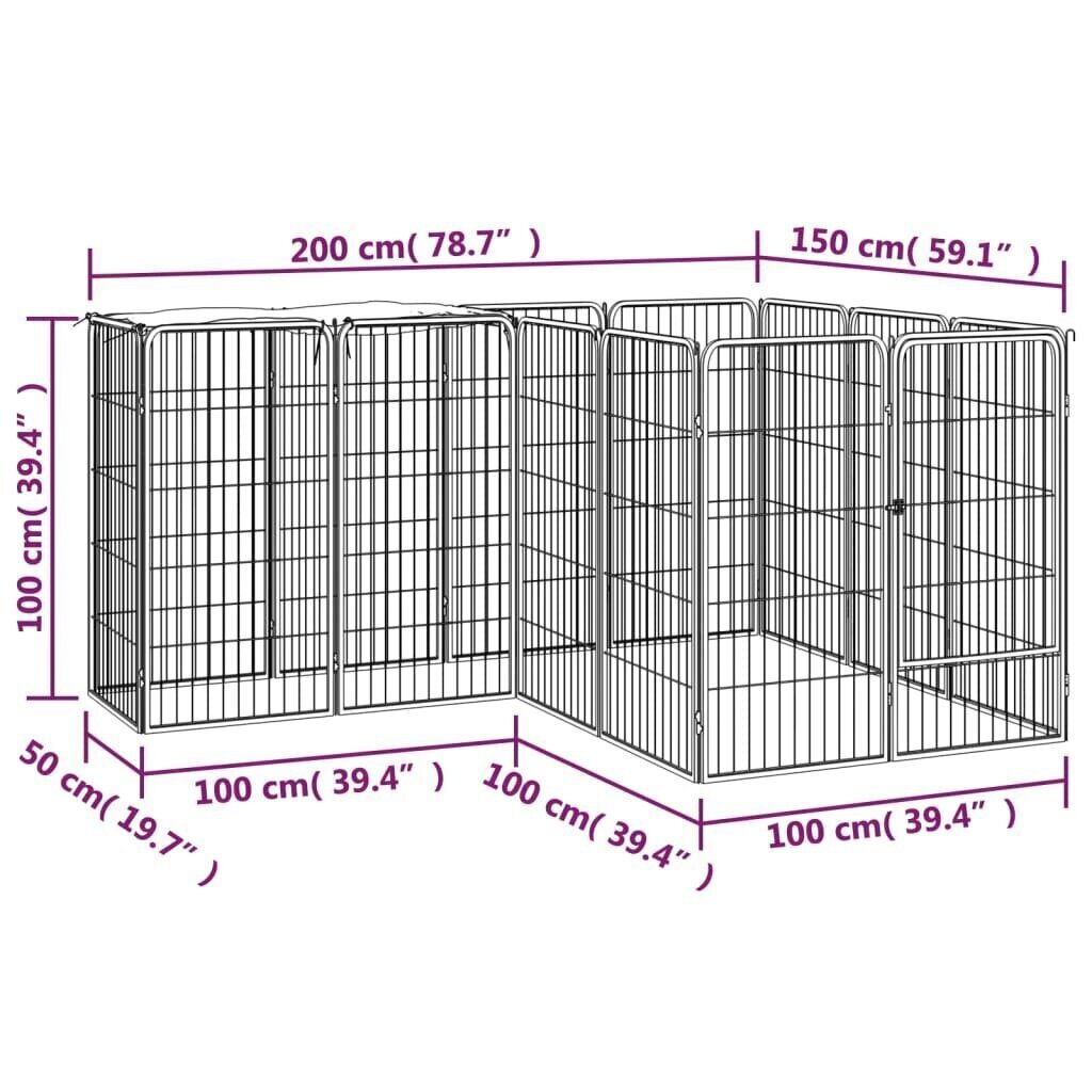 vidaXL Koiranhäkki 14 paneelia musta 50x100 cm jauhemaalattu teräs hinta ja tiedot | Pedit ja pesät | hobbyhall.fi