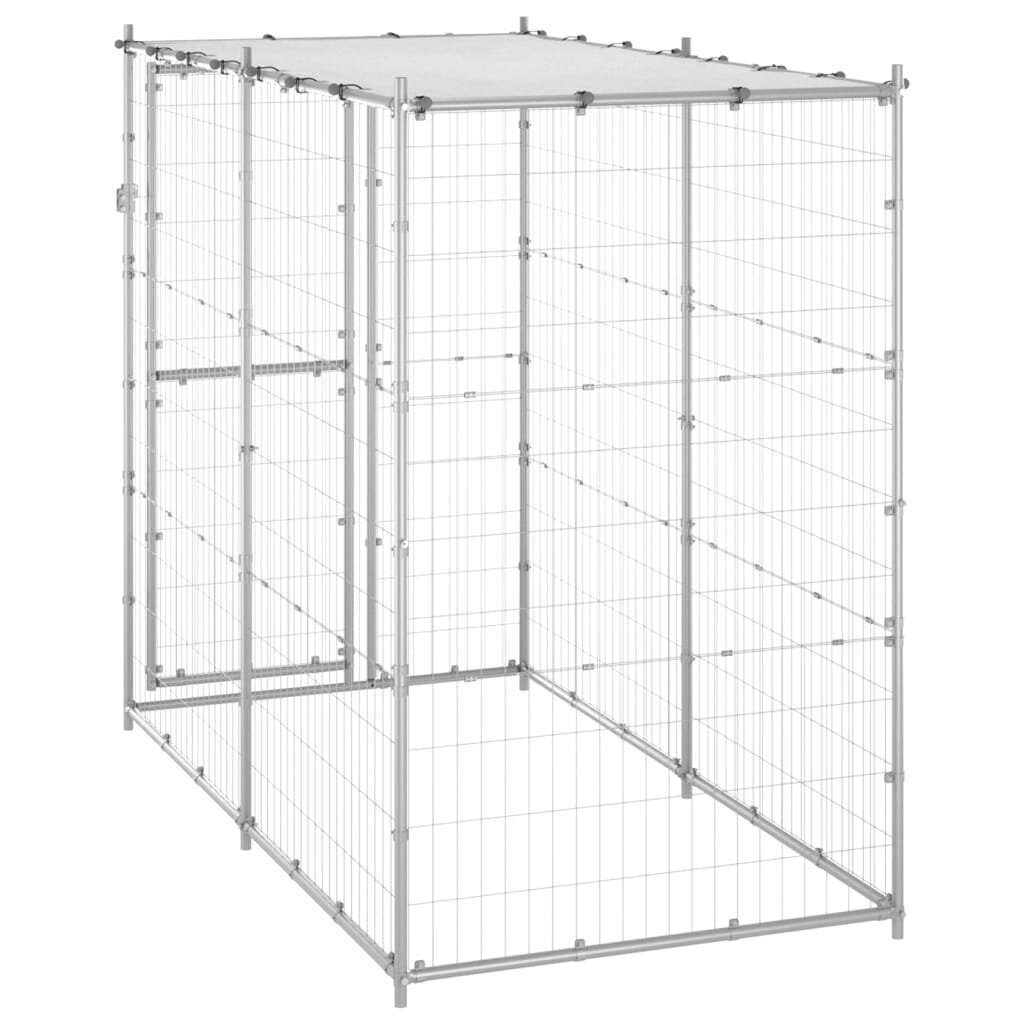 vidaXL Koiran ulkohäkki katolla galvanoitu teräs 110x220x180 cm hinta ja tiedot | Pedit ja pesät | hobbyhall.fi