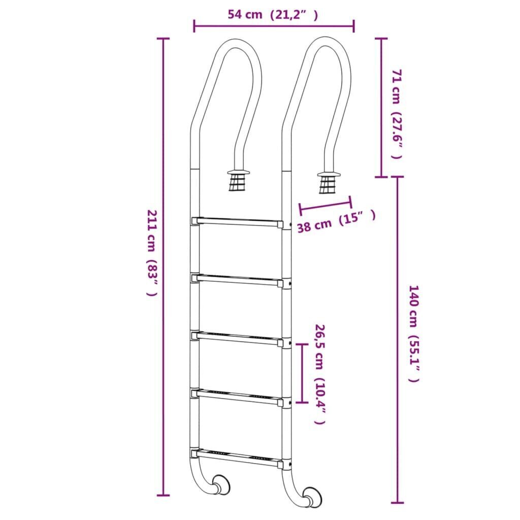 vidaXL Uima-allastikkaat 54x38x211 cm 304 ruostumaton teräs hinta ja tiedot | Uima-allastarvikkeet | hobbyhall.fi