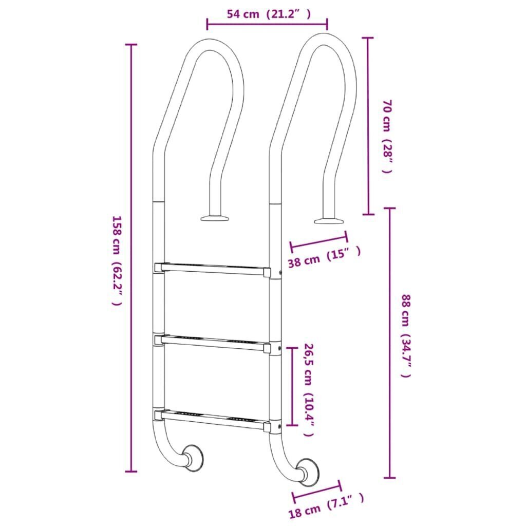 vidaXL Uima-allastikkaat 54x38x158 cm 304 ruostumaton teräs hinta ja tiedot | Uima-allastarvikkeet | hobbyhall.fi