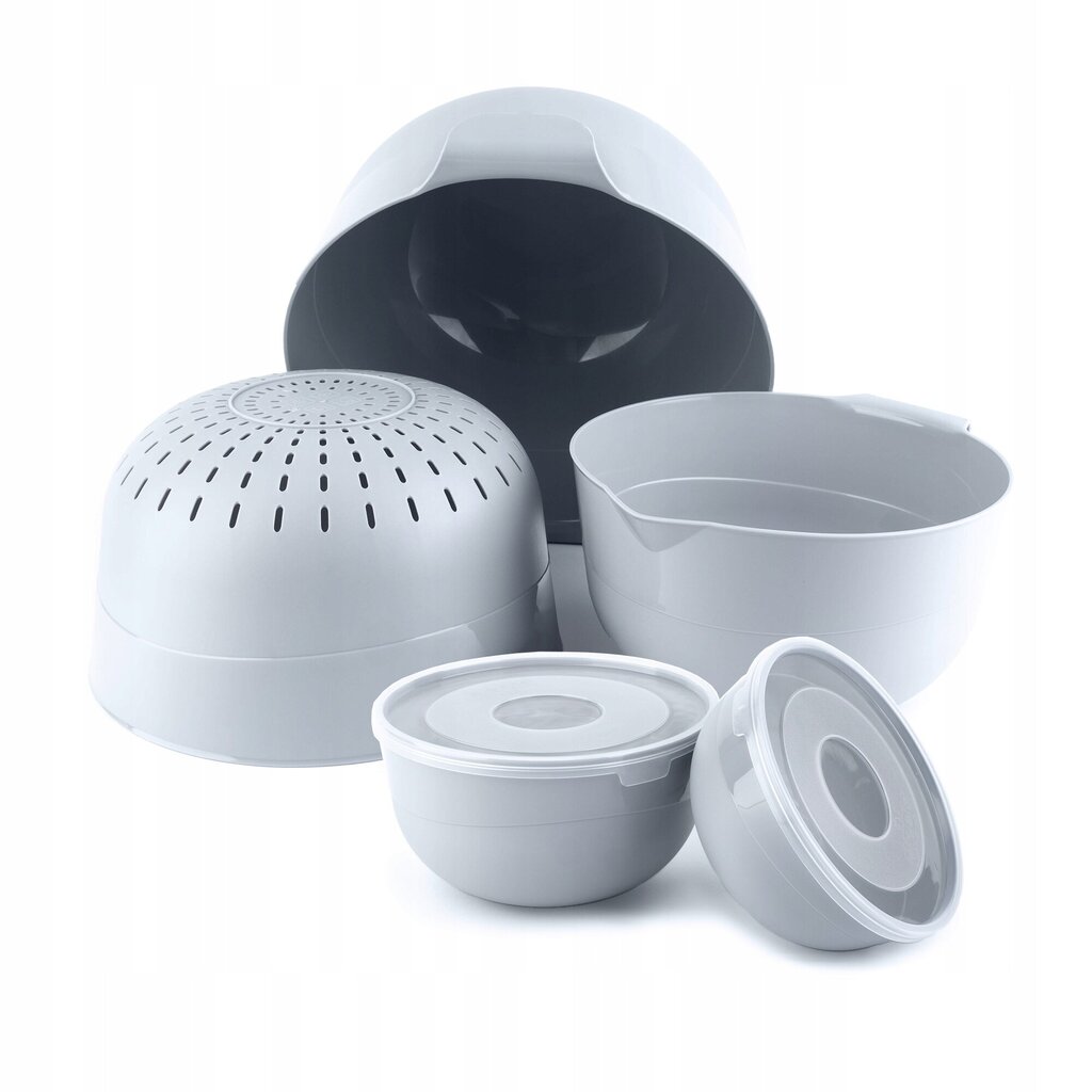 Keittiökulhot 7El + Colander 3L muovi vaaleanharmaa hinta ja tiedot | Astiat | hobbyhall.fi