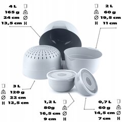 Keittiökulhot 7El + Colander 3L muovi vaaleanharmaa hinta ja tiedot | Astiat | hobbyhall.fi