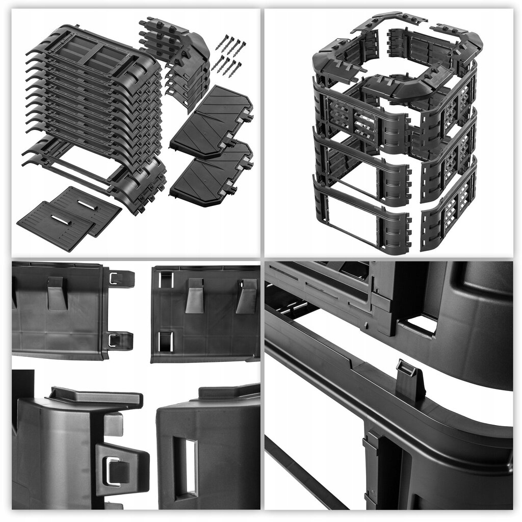 Modulaarinen puutarhakompostori 860L, pakkasenkestävä, All-season musta hinta ja tiedot | Kompostorit ja jäteastiat | hobbyhall.fi