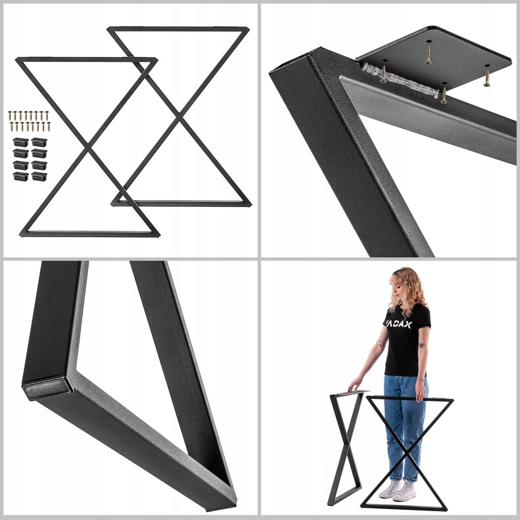 2x Loft Metal Desk Pöydänjalat "x" Musta Industrial 60x77 cm hinta ja tiedot | Peilipöydät | hobbyhall.fi