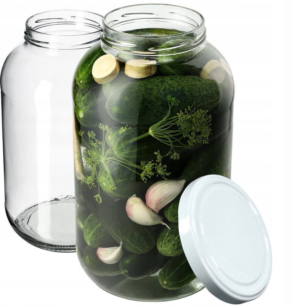 2x Jar Glass Jar 4L Purkit kurkkutinktuuroille + Caps Fi100 hinta ja tiedot | Säilöntä | hobbyhall.fi