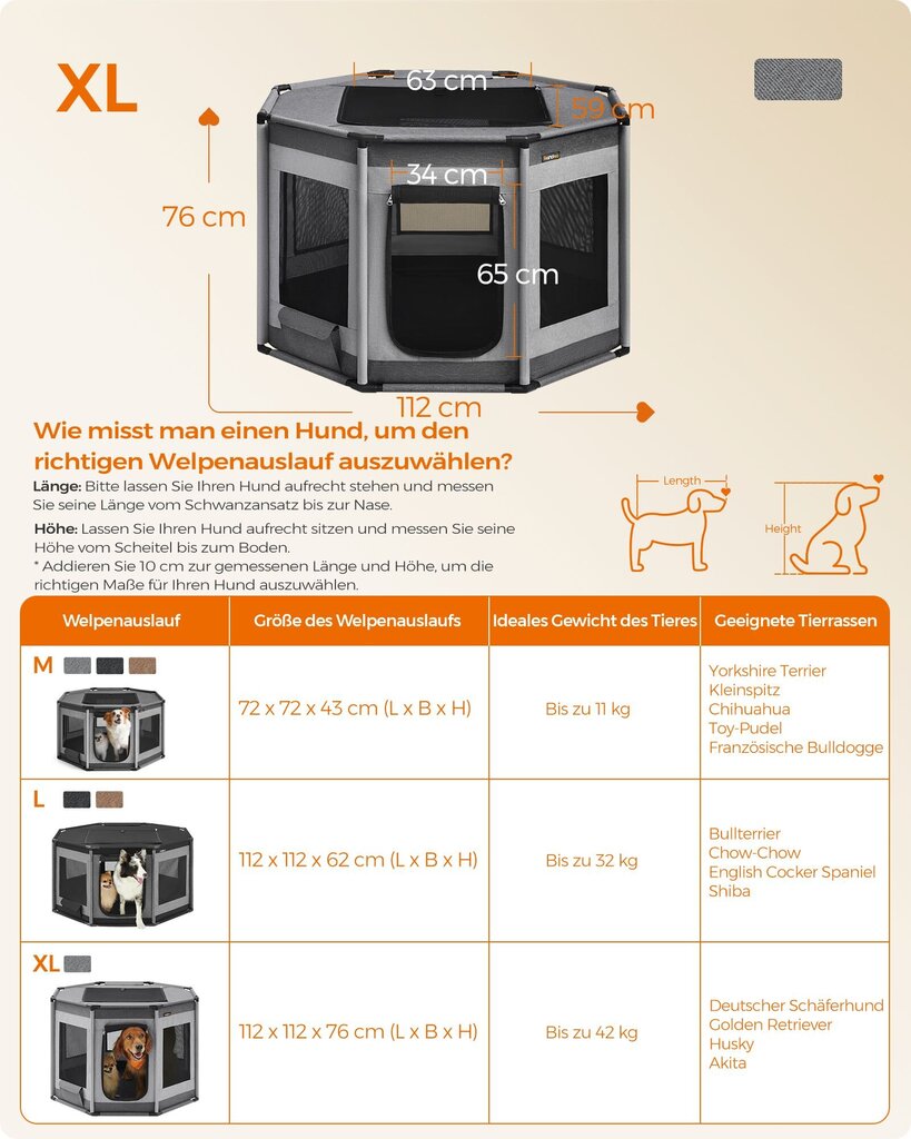 Koiran häkki Songmics, 112x112x76 cm, harmaa hinta ja tiedot | Kuljetushäkit ja kuljetuslaatikot | hobbyhall.fi