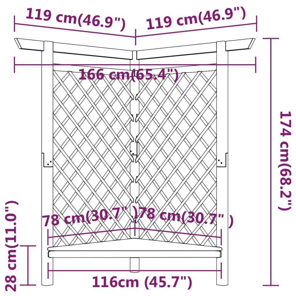 Kulma huvimaja penkillä, 166x81x174 cm, kyllästetty mänty hinta ja tiedot | Kukkatelineet ja kukkapöydät | hobbyhall.fi