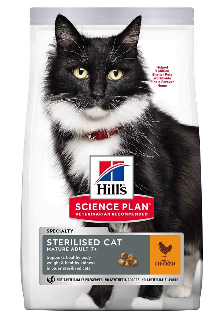 Hill's Science Plan Sterilized Cat Mature Adult kissanruoka kanan kanssa, 3 kg hinta ja tiedot | Kissan kuivaruoka | hobbyhall.fi