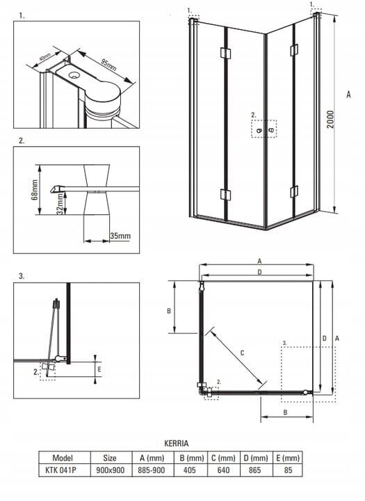 Kaksinkertainen kokoontaitettava neliön muotoinen suihkukaappi 90x90x200cm hinta ja tiedot | Suihkukaapit ja suihkunurkat | hobbyhall.fi