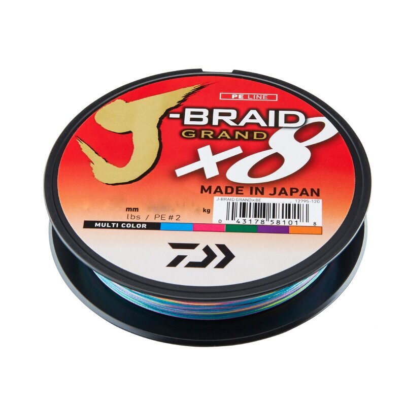 Punottu linja DAIWA J-Braid Grand x8 0,10mm 7kg 150m Monivärinen hinta ja tiedot | Siimat | hobbyhall.fi