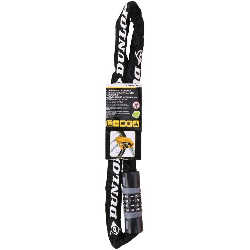 dunlop ketjupyörän lukko, 90cm, musta hinta ja tiedot | Polkupyörän lukot | hobbyhall.fi