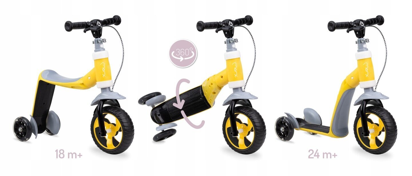 Kolmipyöräinen skootteri-polkupyörä MoMi Elios Led Rider 2in1, keltainen hinta ja tiedot | Kolmipyörät | hobbyhall.fi