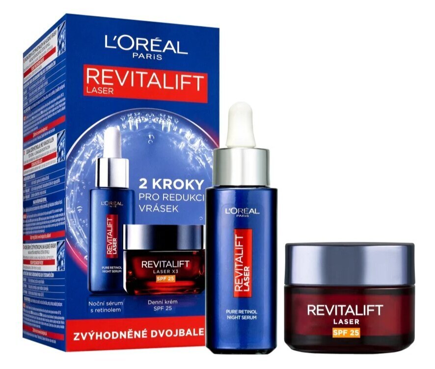 Kasvojenhoitosetti L'oreal Paris Revitalift Laser naisille: yöseerumi, 50 ml + päivävoide, 50 ml hinta ja tiedot | Kasvoöljyt ja seerumit | hobbyhall.fi