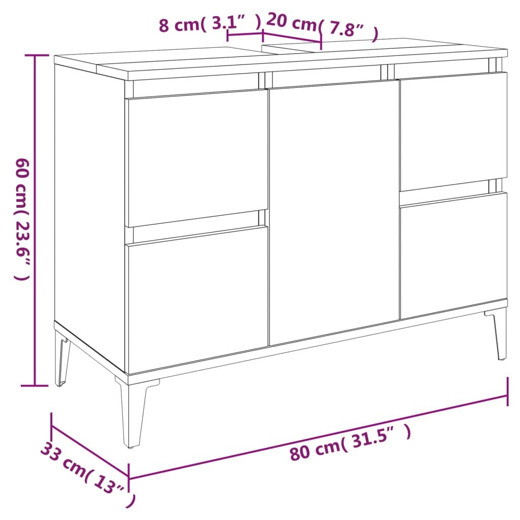 vidaXL pesuallaskaappi, savutammi, 80x33x60cm, puu hinta ja tiedot | Kylpyhuonekaapit | hobbyhall.fi