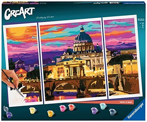 Ravensburger - Creart Triptych, Rooma, maalaus numeroiden mukaan, sisältää 3 esipainettua levyä, harjaa, värejä ja tarvikkeita, luovaa leikkiä ja rentoutumista yli 14 vuotta aikuisille hinta ja tiedot | Maalaa numeroiden mukaan | hobbyhall.fi