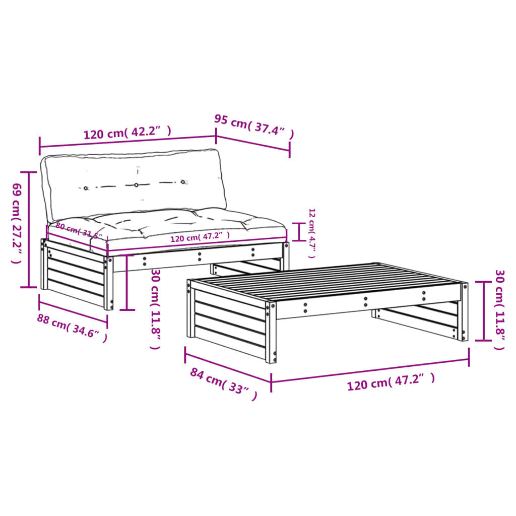 2-osainen ulkokalusteet VidaXL, valkoinen/harmaa hinta ja tiedot | Puutarhakalusteet | hobbyhall.fi